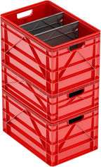 SIDIO CRATE Basic Pack - Two Full Size and One Half Size SidioCrate, Stackable Outdoor Organizer Storage Bins with Dividers - Red