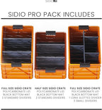 SIDIO Crate Pro Pack - 2 Full-Size & 1 Half-Size Heavy Duty Stackable Storage Bins, Totes and Containers with Lids and Dividers - Durable Plastic Organizer for Home, Office, Garage, and Outdoor Use
