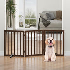 Dog Gates for Doorways, Freestanding Dog Gate Indoor, Foldable Pet Gates for Doorways Bedroom, Puppy Gate with Metal Support Feet, Room Divider 3 Panels (Dark Walnut)