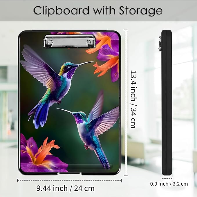 Clipboard with Storage,Office Supplies Nursing Clipboards Folder with Pen Holder Plastic Foldable Clip Board with Storage for Nurse Teacher,Hummingbird Flowers