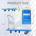 Doppy Flatbed Cart, 1320lbs Heavy Duty Capacity Platform Hand Truck 360 Degree Swivel Wheels Foldable Push Hand Cart for Loading and Storage, Warehouse (Blue)