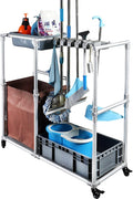Janitorial cart Rolling Cleaning cart on Wheels for Cleaning Supplies Housekeeping Station Broom and mop Organizer