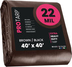 PROTARP Extreme Heavy Duty 22 Mil Tarp Cover, Waterproof, UV Resistant, Rip and Tear Proof, Poly Tarpaulin with Reinforced Edges for Roof, Camping, Patio, Pool, Boat. (Brown/Black 40′ X 40′)