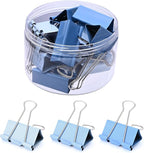 Temiary Aesthetic Binder Clips, 12 Pcs 2 Inches Small Metal Binder Clip with Clear Storage Container, Binding Paperwork Clamps for School Teachers Office Supplies (Blue)