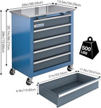 LARBANKE 5-Drawer Tool Chest, Rolling Tool Chest with Wheels, Foot Pads&Locking System,Mobile Storage Tool Cabinet with Stainless Steel Top,Connect Units for A Large Workstation for Office,Garage&Home
