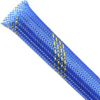 Braided Cable Sleeving, PET Expandable Braided Cable Sleeve, Flexible Mesh Sleeving Cord Management for Audio Video and Other Home Device, Cord Protector from Pets (Blue Gold, 1/4" x 25ft)