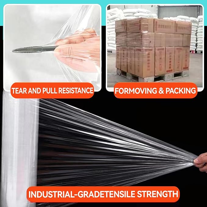 Stretch Wrap Film, 15" x 1000Ft Shrink Wrap Roll with Handles,60 Gauge Stretch Wrap Industrial Strength, Plastic Wrap for Pallet Wrapping Shipping Moving and Surface Protection (2 Pack-15"-60 Gauge)