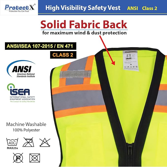 ProtectX 6 Pockets High Visibility Safety Vest for Men Women Class 2 Reflective Hi Vis Work Construction Vest