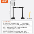 VEVOR Crowd Control Stanchions, 6-Pack Crowd Control Barriers, Carbon Steel Baking Painted Stanchion Queue Post with Sign Holder & 3PCS 6.5FT Retractable Belt, Belt Barrier Line Divider, Easy Assembly