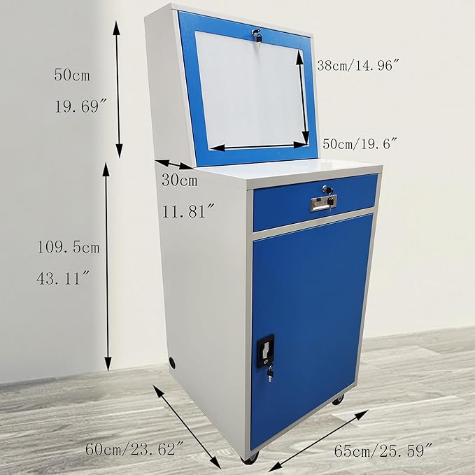 Industrial PC Enclosure Computer Security Cabinet Lockable Detachable Steel Cabinet with Wheels USB Cooling Fan, Adjustable Shelves for Control Equipment (65x60x109.5cm)