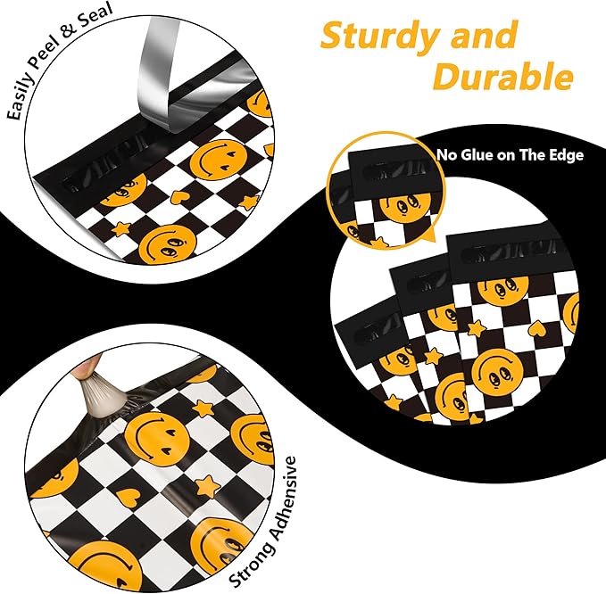 Poly Mailers 14.5x19 Inch 50 Pcs - Smiles Checkerboard Printed Shipping Bags, Waterproof and Tear Resistant Mailing Envelopes, Self-Sealing Packaging Bags for Small Business