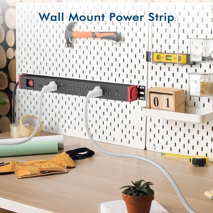 8 Outlet Rack Mount PDU Power Strip, SPD, 1200J Surge Protection & 15A Overload Switch, 360° Rotating Mounting,Fits 19'' Network Server Rack, 5FT Coiled Cord, 1U RackMount
