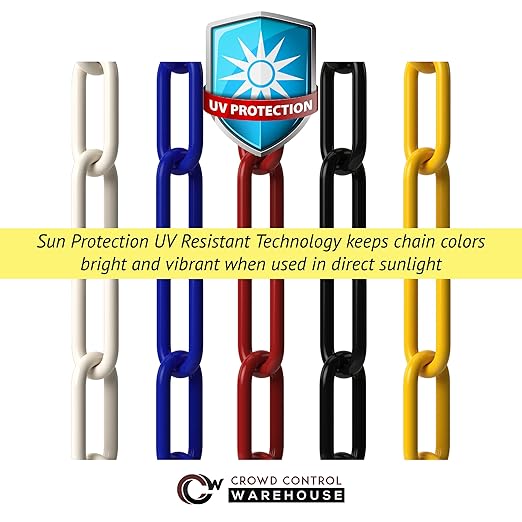 Montour Line Plastic Stanchion Blue 2.5 Inch Diameter with 50 Foot Chain, 6-Pack, Crowd Control Barriers
