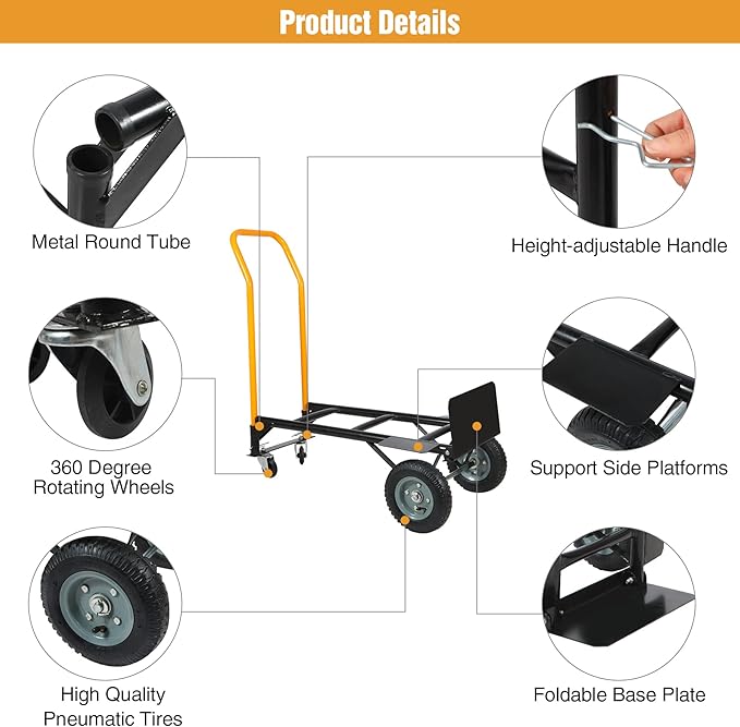 RedSwing 2 in 1 Convertible Hand Truck, Portable Utility Dolly Cart with Telescoping Handle 4 Wheels, Heavy Duty Folding Platform Cart for Industrial, Warehouse, Home, Office, Luggage,330 Lbs Capacity