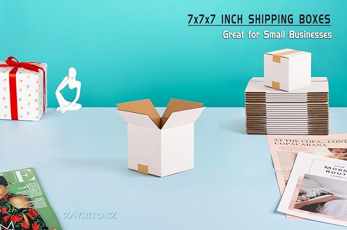 7x7x7 inch Small Shipping Boxes, White Corrugated Cardboard Boxes for E-Commerce, Mailing, Storage, Gifts Wrapping, 15 Pack