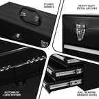4 Drawers Metal Tool Box Portable Steel Tool Chest with Metal Latch Closure & Key Lock, 20" Powder Coating Top Storage Tray Toolbox with Handle, Suitable for Repair Shop & Garage (Black)