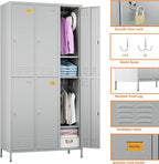 Employees Locker, 72 inch Tall Metal Storage Locker with 6 Doors for School Hospital Garage Gym Home Office with 12 Hooks, Requires Assembly
