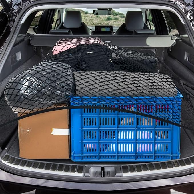 Heavy Duty Cargo Net for Pickup Truck Bed - Stretches from 4' x 4' to 7' x 7' - 8 Metal Carabiners - Compatible with Ford, Dodge RAM, Chevy, Toyota (4'x4' Feet)