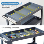 3 Tier Rolling Tool Cart, 500 lbs Capacity, 31.5"x29"x15", Mechanics Cart with 4 Dividers, Mesh Panel & Screwdriver Shelf