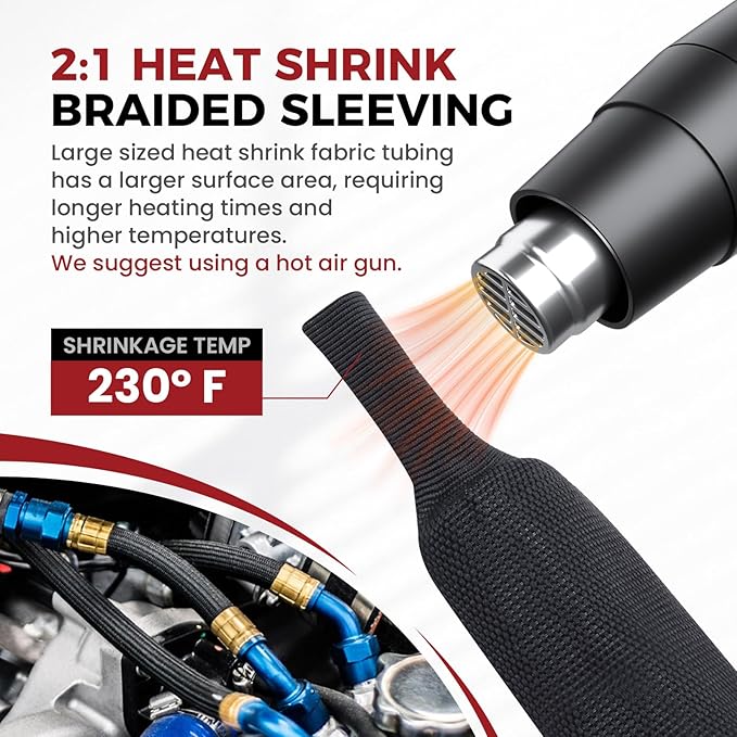 Braided Sleeving Heat Shrinkable Fabric 2:1 Ratio- Abrasion Protection Flexibility Wiring Harness Cable Sheath (3/8" ID, 16ft)