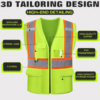Safety Vest Customize Logo with 5 Pockets & Zipper Reflective High Visibility Vest Class 2 Outdoor Workwear