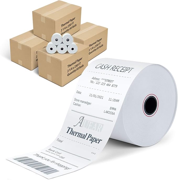 AUEAR, Thermal Cash Register POS Paper Rolls, 2 1/4" x 230' - BPA Free (200 Pack)