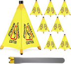 8 Pcs Pop up Wet Floor Sign with Storage Tube 20 Inch Wet Safety Signs Commercial Caution Safety Cone Pop up Caution Sign for Commercial Stores Grocery Restaurant Restroom Office Use