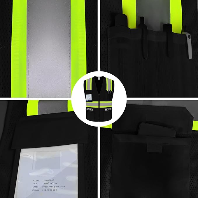 Security Vest for Security Guard, Hi Vis Safety Vest for Men Women,High Visibility Mesh Work Vest with Reflective Strips, ANSI Compliant, Black, S