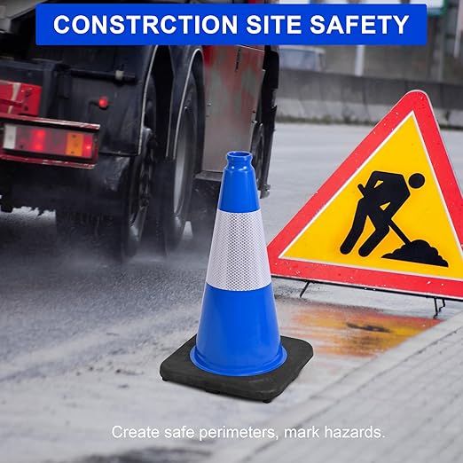 OrangeStar 18" Traffic Cones 8-Pack Blue Safety Cones with Reflective Collars, Heavy Duty Base for Construction, Parking Lot, Road Work, Flexible PVC, Indoor & Outdoor Use