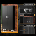 Greenvelly Metal Storage Cabinet with Wheels, Lockable 72" Black Metal Garage Cabinets with 2 Doors and 4 Adjustable Shelves, Rolling Steel Tool Cabinet for Garage, Home Office, School