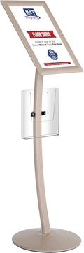 M&T Displays Curved Menu Board, 11x17 Inch Pedestal Sign Holder with 8.5x11 Inch Brochure Holder Pale Rose Floor Standing Aluminum Front Loading Easy Open Poster Message Advertisement Post