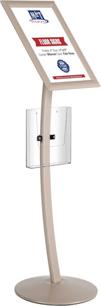 M&T Displays Curved Menu Board, 11x17 Inch Pedestal Sign Holder with 8.5x11 Inch Brochure Holder Pale Rose Floor Standing Aluminum Front Loading Easy Open Poster Message Advertisement Post