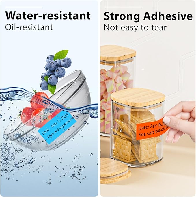 1x2 Inch Thermal Labels,500PCS Rectangle Stickers,Waterproof Removable Blank Stickers for Address,Jars,Freezer Containers & Pantry Organization,Fluorescent Orange