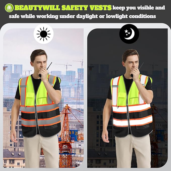 BeautyWill Custom Logo Safety Vest Class 2 High Visibility Reflective Vest for Men - Personalized Logo Team Vest