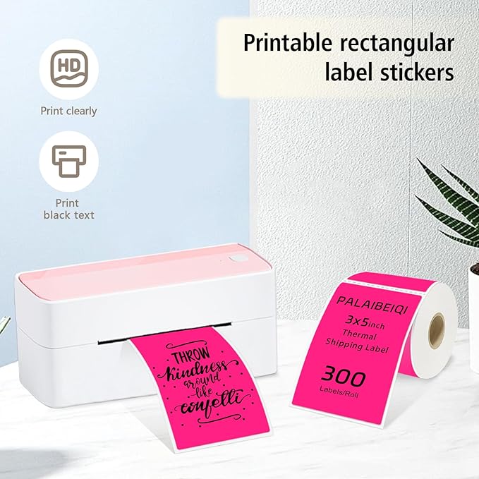 3x5 Inch Thermal Label Stickers,300Pcs Waterproof Rectangle Labels for Storage Bins,Moving Boxes,Address & Inventory Organization,Small Business Labeling,Fluorescent Pink