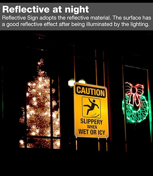 Slippery When Wet Or ICY Sign, Caution Sign, 2 Pack, 10" x 7" Rust Free .040 Aluminum, UV Protected, Waterproof, Weatherproof and Fade Resistant, 4 Pre-drilled Holes