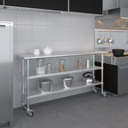 AmGood Stainless Steel Work Table with 2 Shelves and Casters | Metal Utility Table On Wheels (Stainless Steel Work Table with 2 Shelves + Casters, 72" Long x 18" Deep)