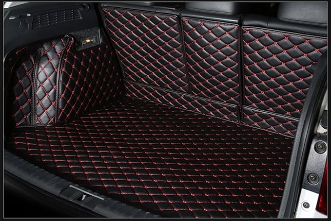 Dog Trunk Mat for Mercedes GLC Class GLC200 GLC260 GLC300 2016-2022 Full Coverage Cargo Mat+Backrest Cover+Both Sides Panel Replacement -Black w/Red Stitching