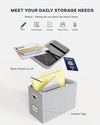 Oterri File Organizer Box with Lid, Hanging Filing File Box with Mesh Pocket, Document Organizer Box for Letter Files, Portable Storage Box with Smooth Sliding Rail for Office&Home (2 PCS, Light grey)