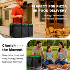mosago Insulated Food Delivery Bag - Reusable Thermal Cooler Grocery Bags for Catering & Delivery, Pizza Carrier for Events, Large Capacity Bag Keeps Food Hot/Cold (Black with Green Trim, with Base)