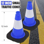 6 Pack 12" Inch Blue PVC Traffic Cones with Heavy-Duty Base, High-Visibility All-Weather Safety Cones for Road Construction, Parking Lot, and Garage Use (6, Blue, 12" Small)