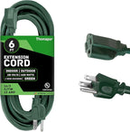 13 Amp Outdoor Extension Cord 6 ft, 16/3 SJTW 6ft Green Extension Cord 3 Prong, Weatherproof for Outdoor Lights, Landscaping & Lawn - US Veteran Owned