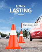 BATTIFE 12 Pack Traffic Safety Cones 18 Inch with Reflective Collars PVC Orange Construction Cones for Home Driveway Road Parking Use