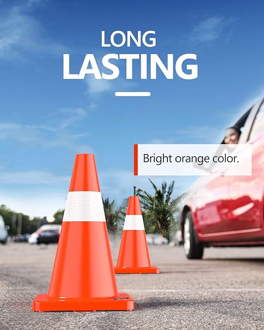 BATTIFE 12 Pack Traffic Safety Cones 18 Inch with Reflective Collars PVC Orange Construction Cones for Home Driveway Road Parking Use