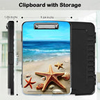 Clipboard with Storage,Office Supplies Nursing Clipboards Folder with Pen Holder Plastic Storage ClipBoard Foldable for Teacher Nurse,Beach Starfish