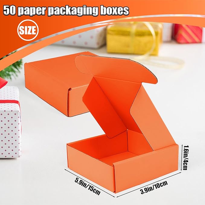 Small Shipping Boxes, 50 Pack Cardboard Box Corrugated Mailer Boxes Small Corrugated Boxes For Shipping Packaging Craft Gifts Giving Products, 6 x 4 x 1.6 Inches (Orange)