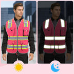 Reflective Safety Vest for Men Women, High Visibility Safety Vest with 8 Pockets Zipper Front, Meets ANSI Standards