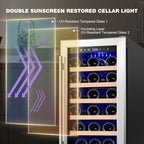 Tylza 15 Inch Wine Cooler Under Counter, 30 Bottles Built-in Wine Fridge with Stainless Steel Tempered Glass Door, Temp Memory Function, Freestanding Fast Cooling Wine refrigerator, Quiet Operation