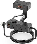 Dual Layer Desk Clamp Power Strip with 13 AC Outlets 8 USB (4 USB C), Fit 2.75" Tabletop, Desktop Edge Mounted Surge Protector (1700J),10 Ft Extension Cord, Desk Outlet for Office Home, Black
