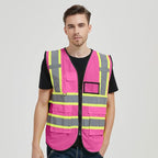 Safety Vest Customize Logo with 5 Pockets & Zipper Reflective High Visibility Vest Class 2 Outdoor Workwear